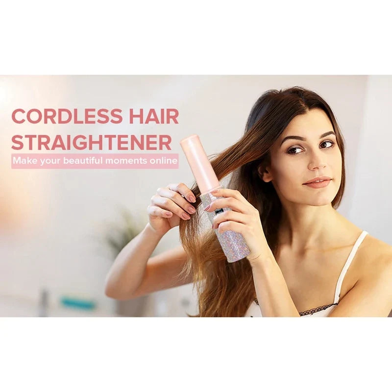 🔥 2-in-1 USB Cordless Hair Straightener & Curler ✨ – 4800mAh Battery 🔋, Fast Heating ⚡, Anti-Burn 🚫🔥, Travel-Friendly 🌍, for All Hair Types 💁‍♀️.
